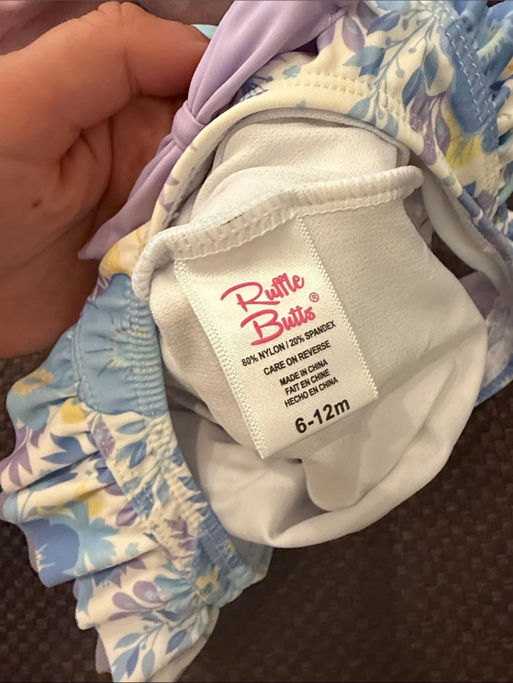Kids Floral Ruffle One-Piece Swimsuit - Blue & Lavender 6-12 months